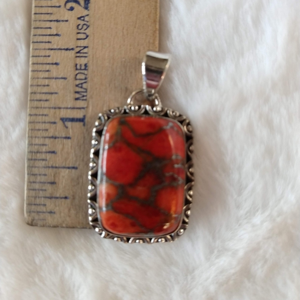 Sterling Silver Natural Red Mohave Copper Turquoise Pendant. - Picture 6 of 8
